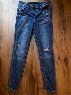 Risen Women's Dark Blue Skinny Ripped Jeans